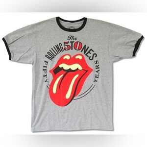 Rolling Stones Tongue 50th Anniversary Grey Ringer T-Shirt